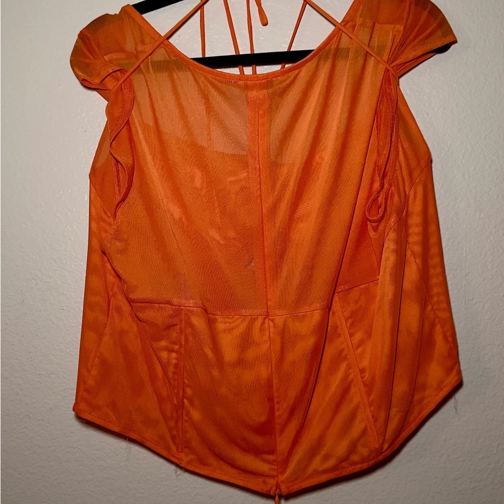 Orange Mesh Short Sleeve Top Plus Size - Picture 4 of 4